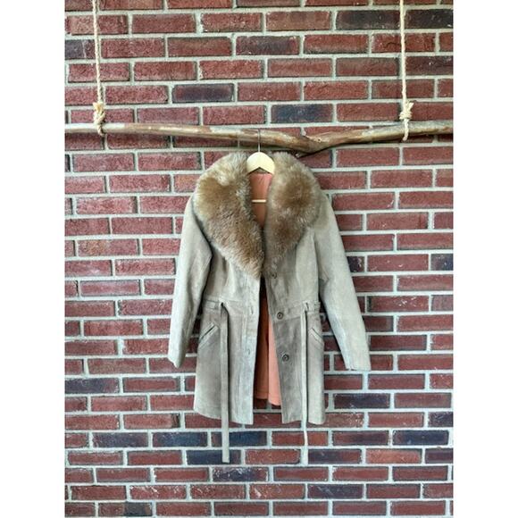 Vintage Jackets & Blazers - Vintage Penny Lane Tan Suede Jacket with Fur Collar Size XS-S